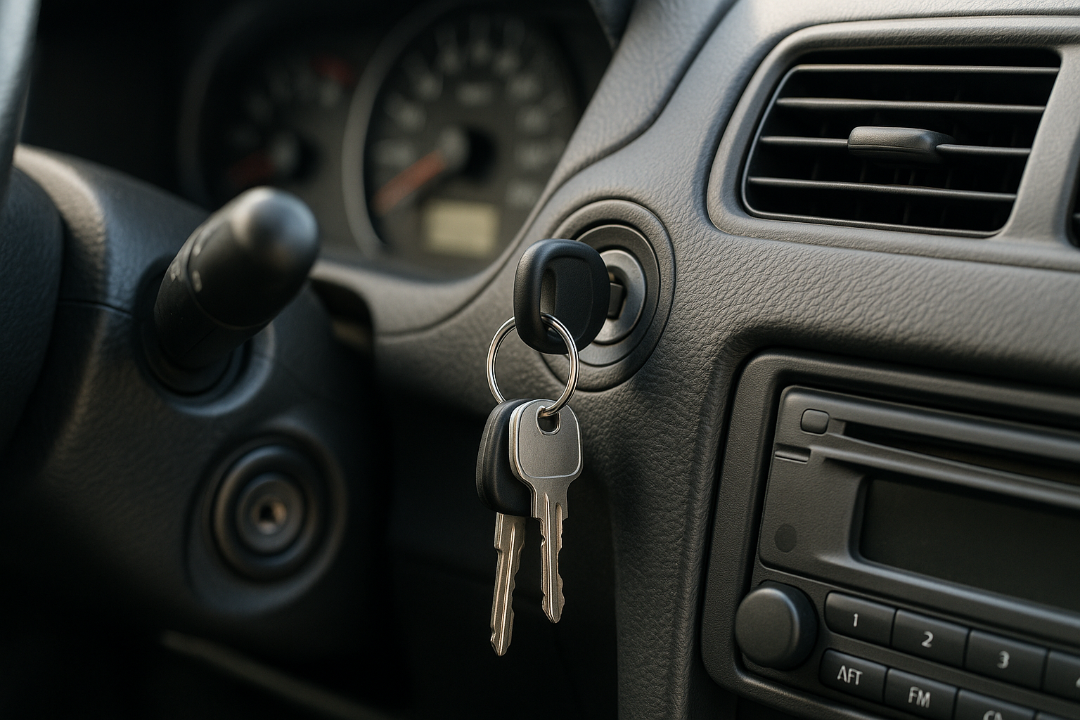 car keys hanging from ignition